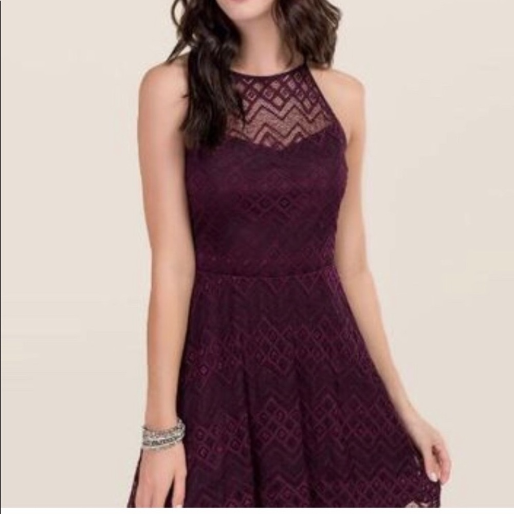 As U Wish Purple Lace Halter Dress